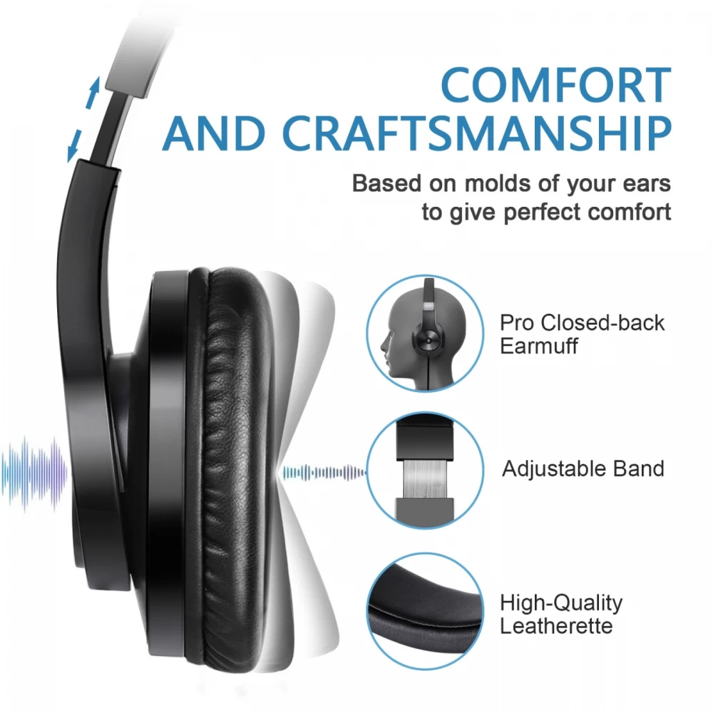 OneOdio T3 Black 3.5mm Over Ear AUSTIŅAS