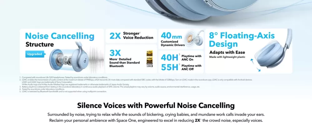 SOUNDCORE SPACE ONE SKY BLUE AUSTIŅAS