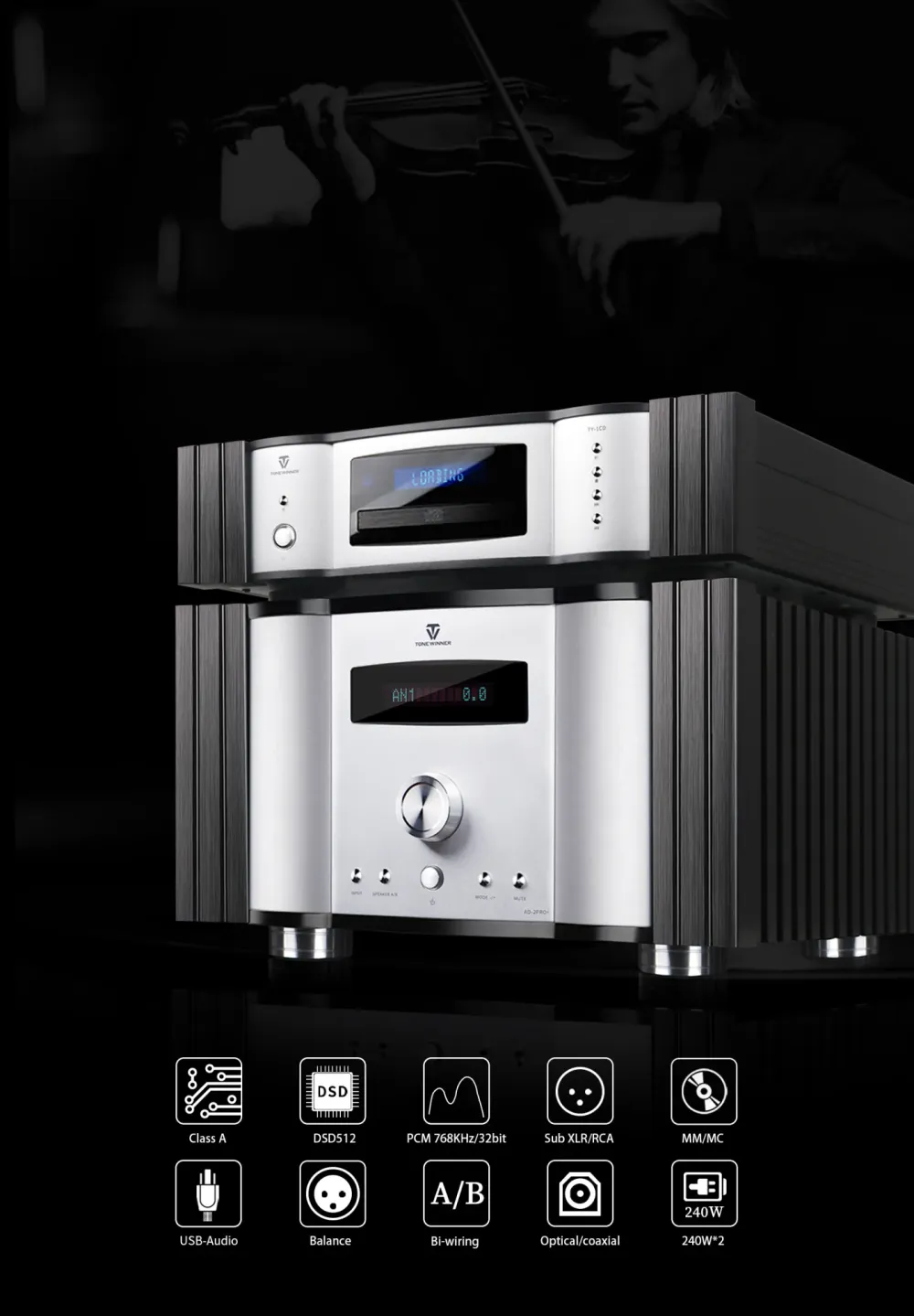 TONEWINNER AD-2PRO+ BLACK/SILVER STEREO PASTIPRINĀTĀJS