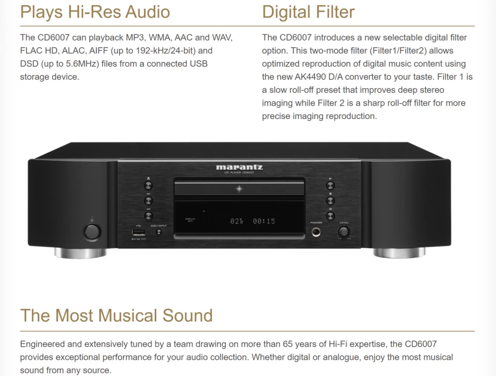 MARANTZ CD-6007 Black CD ATSKAŅOTĀJS