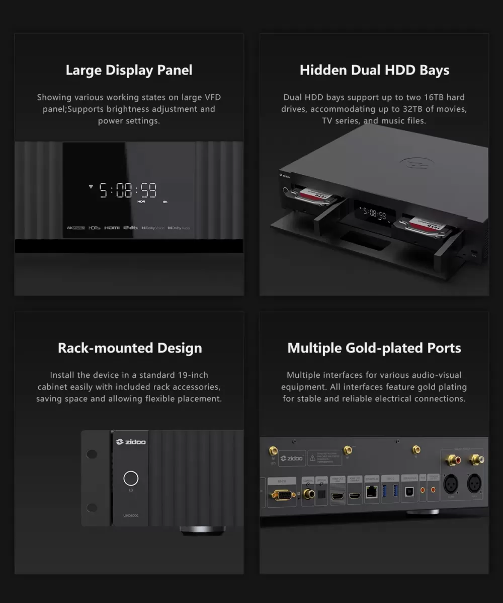 ZIDOO UHD8000 8K BLACK UHD MEDIA PLAYER / TĪKLA ATSKAŅOTĀJS