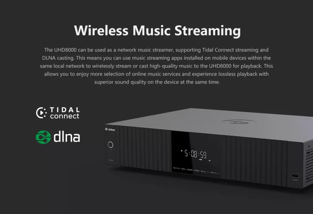 ZIDOO UHD8000 8K BLACK UHD MEDIA PLAYER / TĪKLA ATSKAŅOTĀJS
