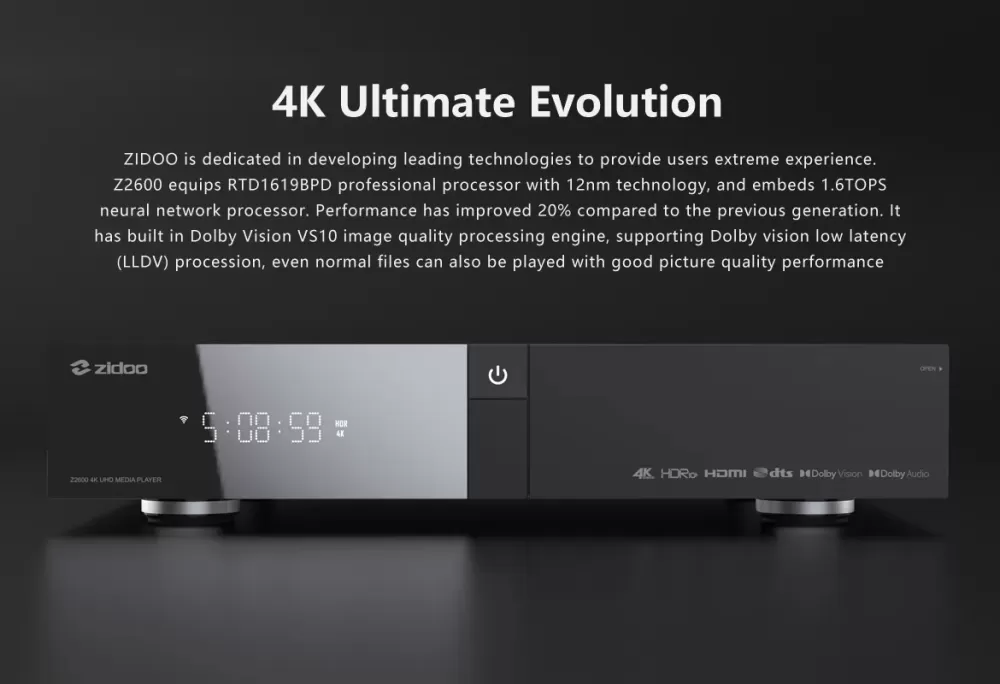 ZIDOO Z2600 4K BLACK UHD MEDIA PLAYER / TĪKLA ATSKAŅOTĀJS