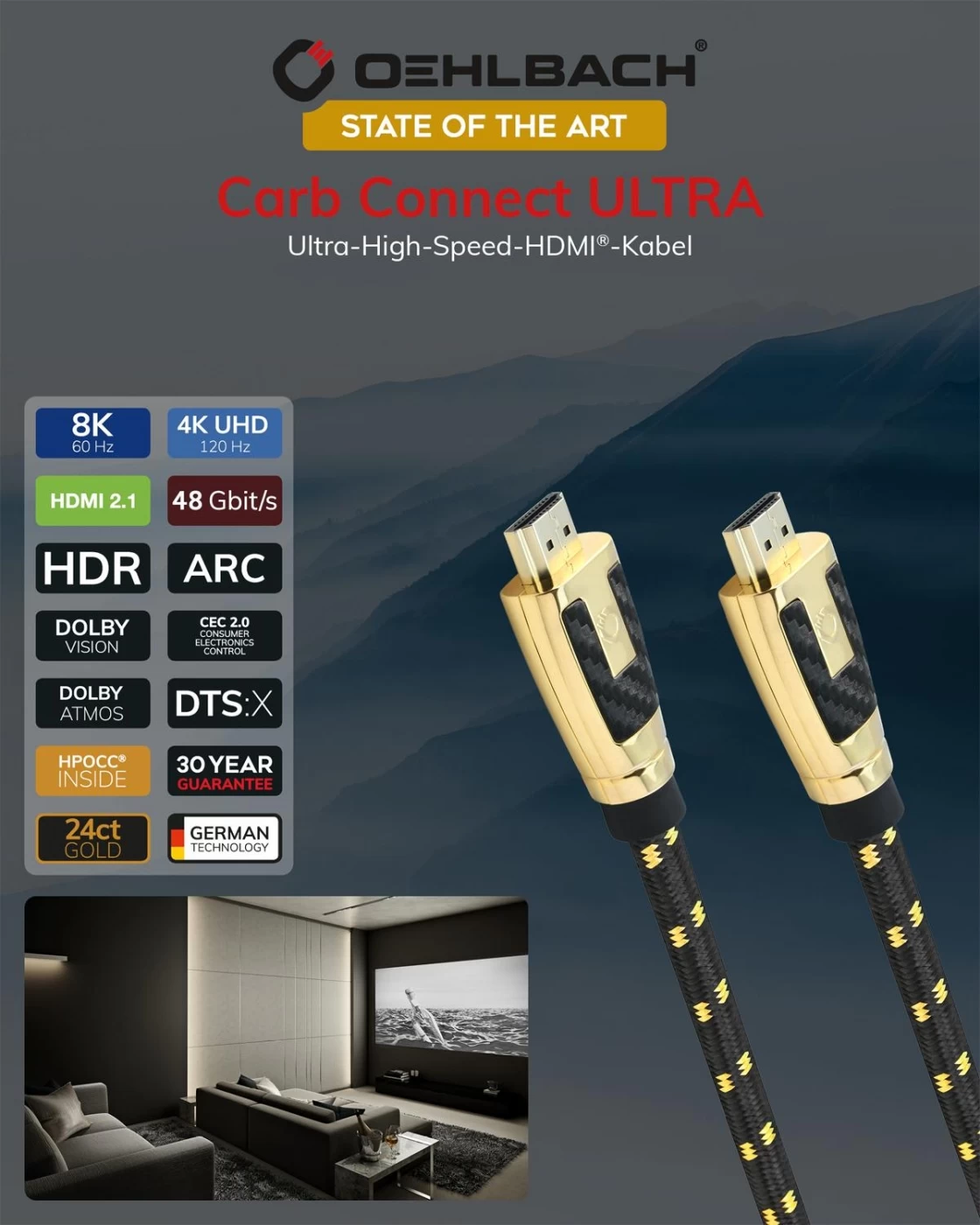 OEHLBACH Art. No. 11448 Carb Connect 2.1 Ultra Hi Speed 12m HDMI KABELIS