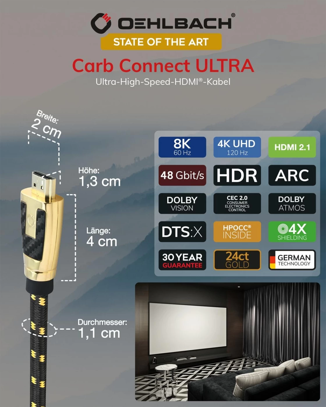 OEHLBACH Art. No. 11448 Carb Connect 2.1 Ultra Hi Speed 12m HDMI KABELIS