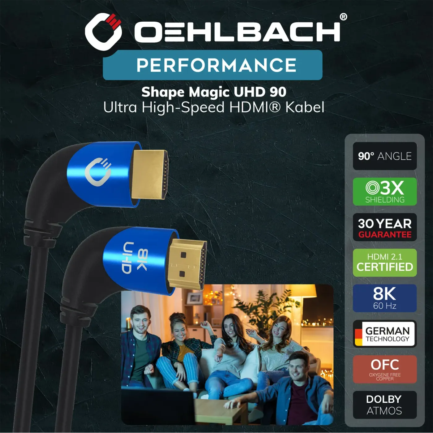 OEHLBACH Art. No. 42542 Shape Magic 90 UHD HDMI Cable 2.0m HDMI KABELIS