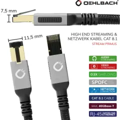 OEHLBACH Art. No. 13355 Stream Primus Cat 8.1 Streaming Network Cable 5.0m STARPBLOKU KABELIS